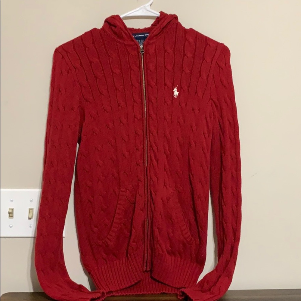 Red Ralph Lauren Cable-Knit Hoodie - Picture 1 of 5